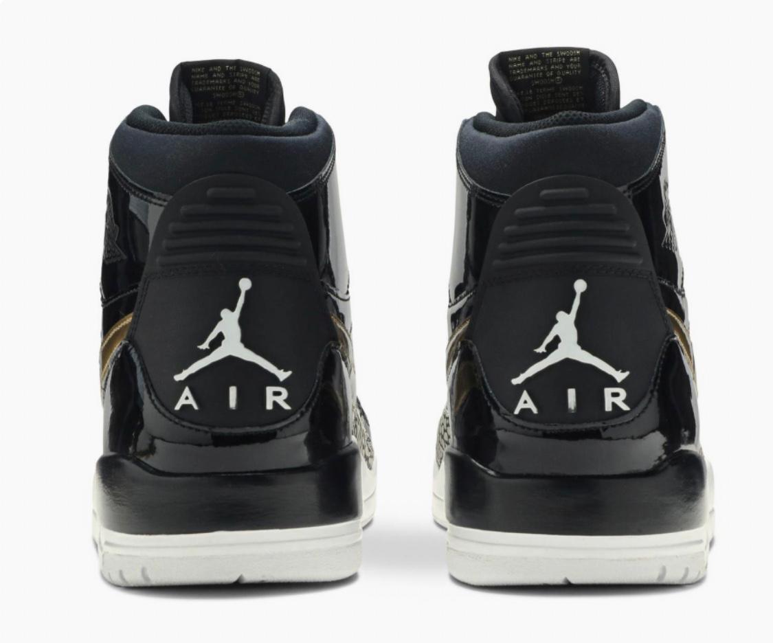 TENIS NIKE AIR JORDAN LEGACY 312 LOW IN BLACK PATENT LEATHER AND METALLIC GOLD ACCENTS