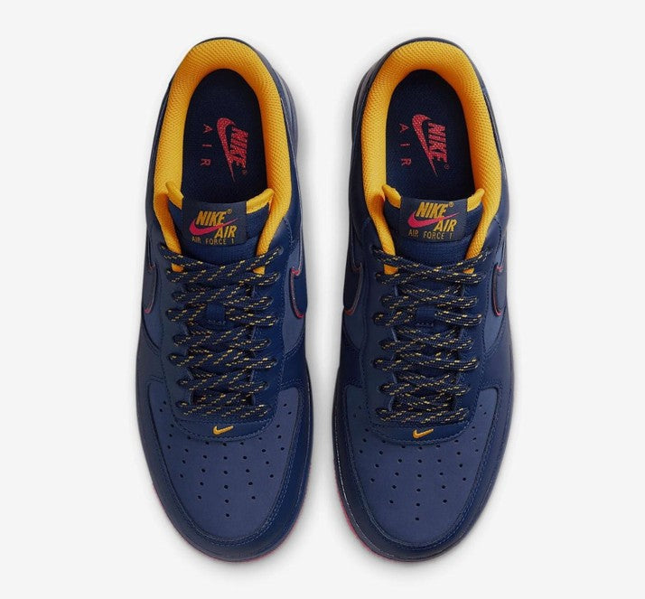 TENIS NIKE AIR FORCE 1 LOW RETRO MIDNIGHT NAVY BLUE VOID COLORWAY WITH YELLOW AND ORANGE